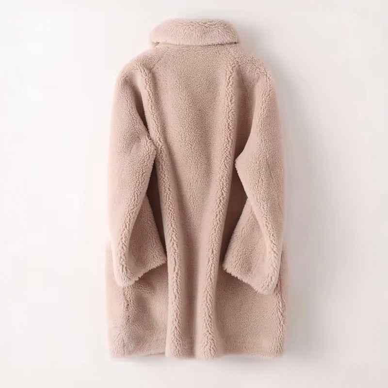 Rosetta - Women's Double-Breasted Notch-Lapel Faux Shearling Coat