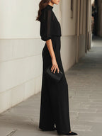 Roxana - Women's Sheer Puff-Sleeve Jumpsuit with Mock Neck