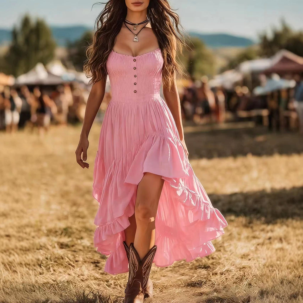 Savannah - Women's Smocked High-Low Boho Maxi Dress 2