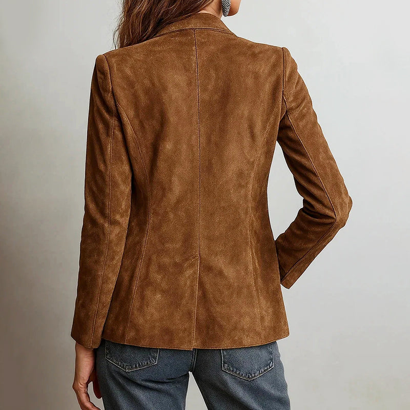Scarlett - Women's Button-Front Suede Blazer with Notch Lapels