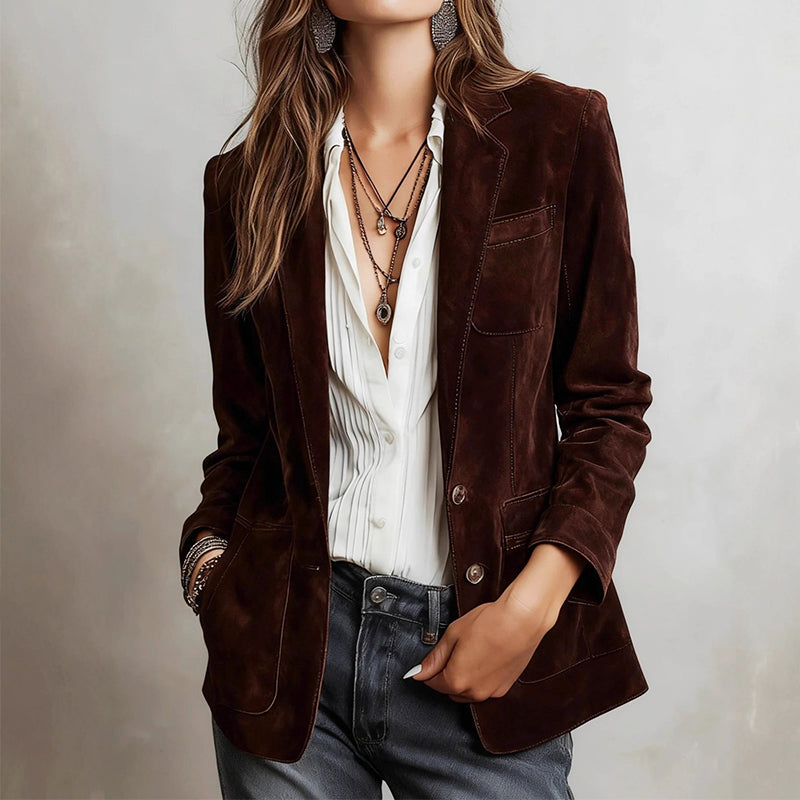 Scarlett - Women's Button-Front Suede Blazer with Notch Lapels