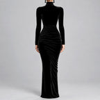 Scarlett - Women's Long Sleeve Velvet Turtleneck  Dress 3