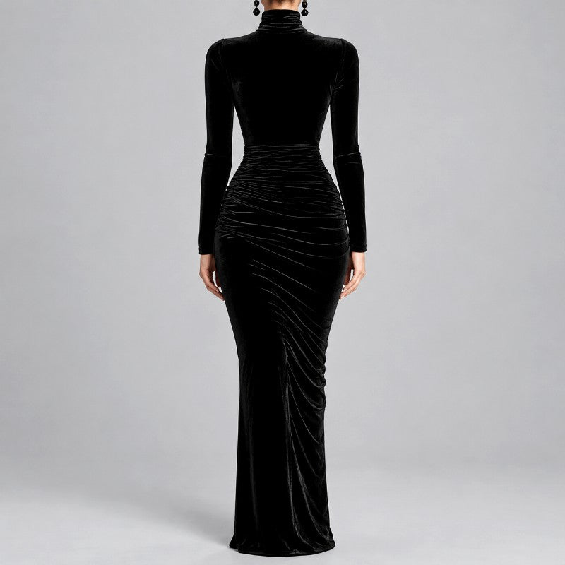 Scarlett - Women's Long Sleeve Velvet Turtleneck  Dress 3