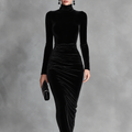 Scarlett - Women's Long Sleeve Velvet Turtleneck  Dress 5