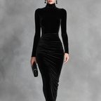 Scarlett - Women's Long Sleeve Velvet Turtleneck  Dress 5