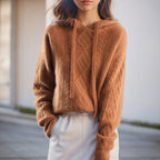 Seren - Women's Drawstring Hooded Cable Knit Sweater
