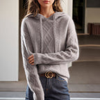 Seren - Women's Drawstring Hooded Cable Knit Sweater