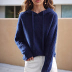Seren - Women's Drawstring Hooded Cable Knit Sweater
