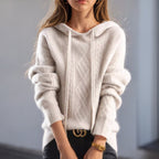Seren - Women's Drawstring Hooded Cable Knit Sweater