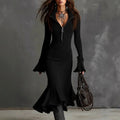 Shelby - Women's Ribbed Zip-Neck Long Sleeve Knit Dress 1