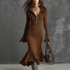 Shelby - Women's Ribbed Zip-Neck Long Sleeve Knit Dress 2