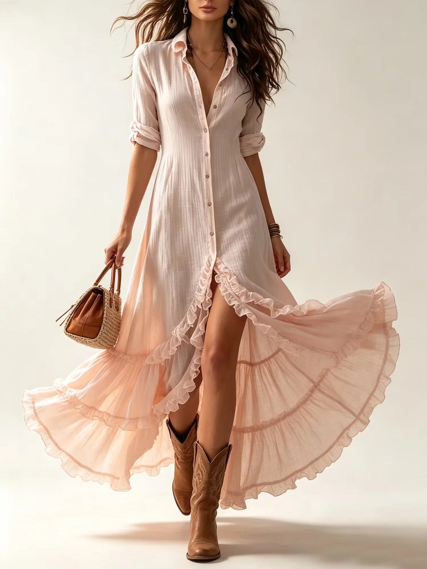 Shelby - Women's Tiered Ruffle Long Sleeve Maxi Dress 1