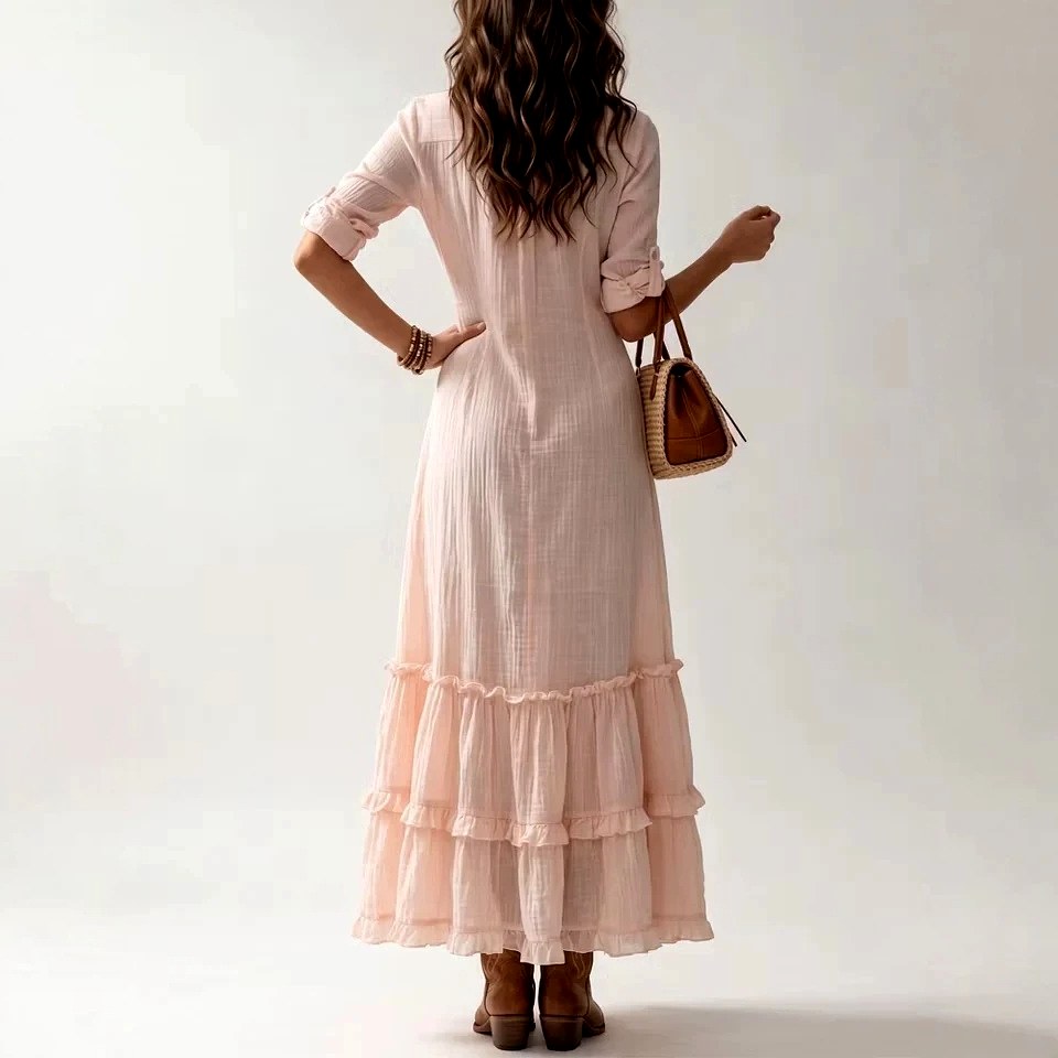Shelby - Women's Tiered Ruffle Long Sleeve Maxi Dress 2