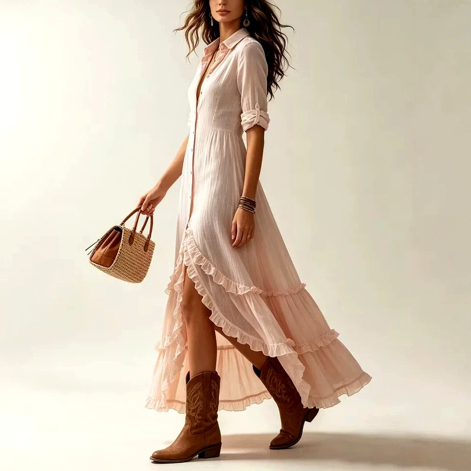 Shelby - Women's Tiered Ruffle Long Sleeve Maxi Dress 3