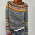 Sienna - Women's Merino Wool Pullover with Multicolor Fair Isle Stripe