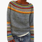 Sienna - Women's Merino Wool Pullover with Multicolor Fair Isle Stripe