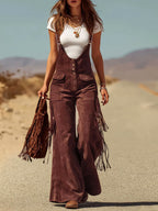 Sienna - Women's Fringe Detail Suede Flare Leg Jumpsuit 2