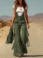 Sienna - Women's Fringe Detail Suede Flare Leg Jumpsuit 3