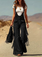 Sienna - Women's Fringe Detail Suede Flare Leg Jumpsuit 4