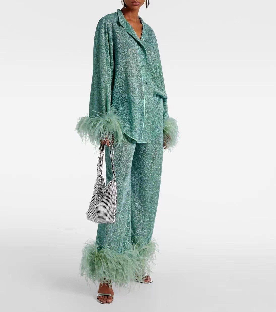 Simone - Women’s Sparkle Loungewear Set with Plume Trim 2