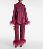 Simone - Women’s Sparkle Loungewear Set with Plume Trim 3