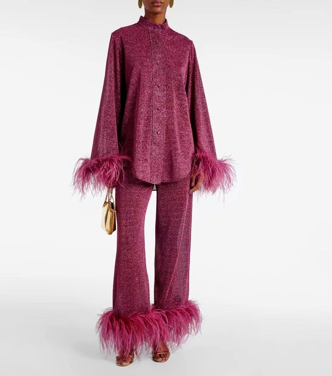 Simone - Women’s Sparkle Loungewear Set with Plume Trim 3
