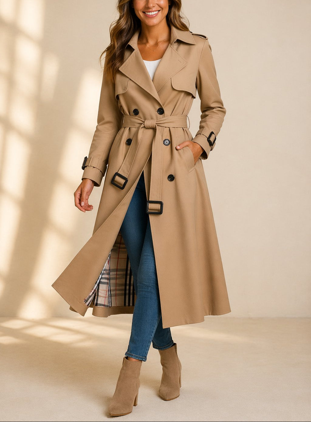Soraya - Women's Double-Breasted Belted Trench Coat