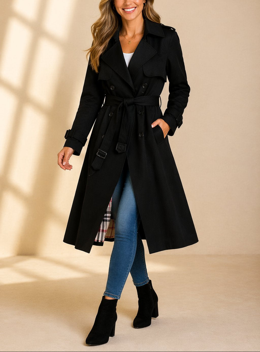 Soraya - Women's Double-Breasted Belted Trench Coat