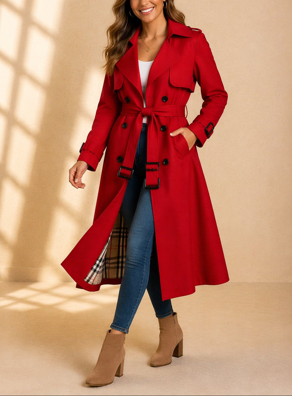 Soraya - Women's Double-Breasted Belted Trench Coat