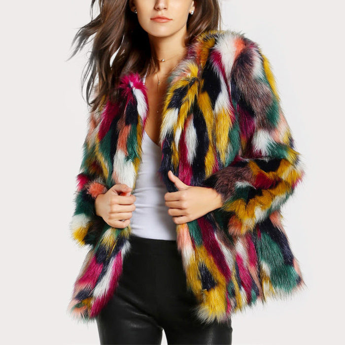 Tamsin - Women's Patchwork Faux Fur Open-Front Jacket
