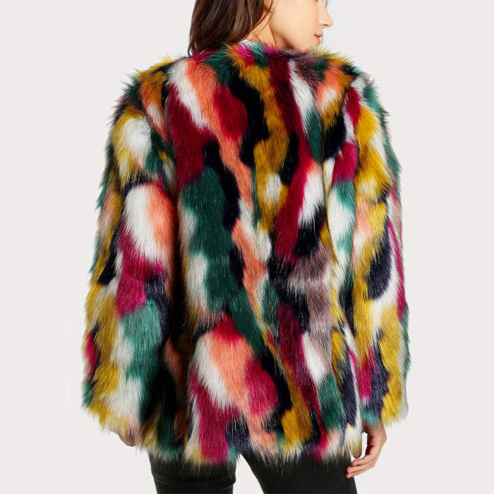 Tamsin - Women's Patchwork Faux Fur Open-Front Jacket