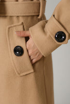 Tara - Women's Tapered Wool Coat with Faux-Fur Collar