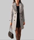 Tara - Women's Tapered Wool Coat with Faux-Fur Collar