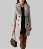 Tara - Women's Tapered Wool Coat with Faux-Fur Collar