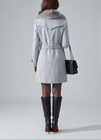 Tara - Women's Tapered Wool Coat with Faux-Fur Collar