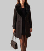Tara - Women's Tapered Wool Coat with Faux-Fur Collar