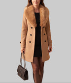 Tara - Women's Tapered Wool Coat with Faux-Fur Collar
