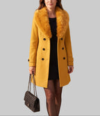 Tara - Women's Tapered Wool Coat with Faux-Fur Collar