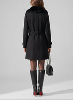 Tara - Women's Tapered Wool Coat with Faux-Fur Collar
