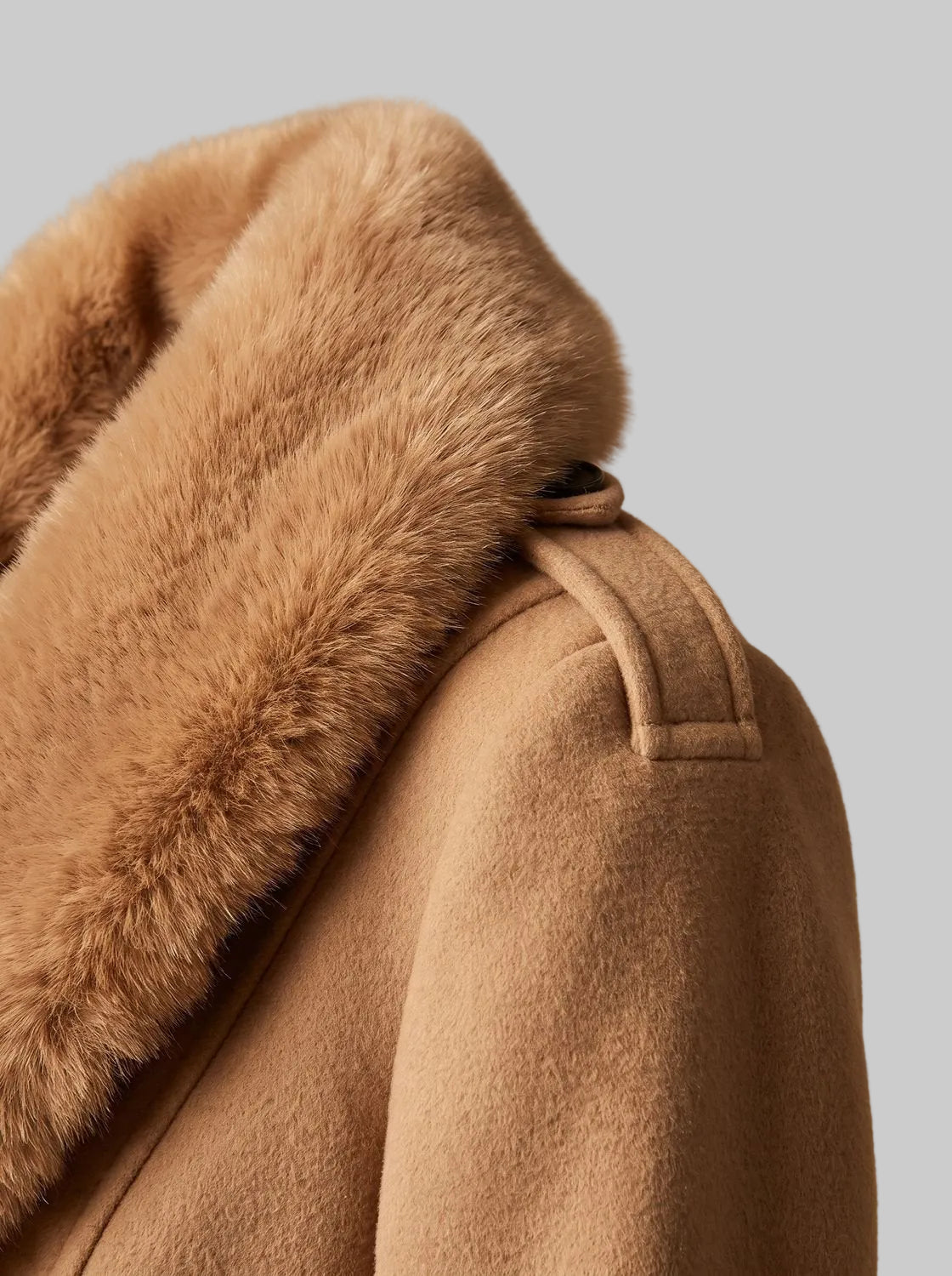 Tara - Women's Tapered Wool Coat with Faux-Fur Collar
