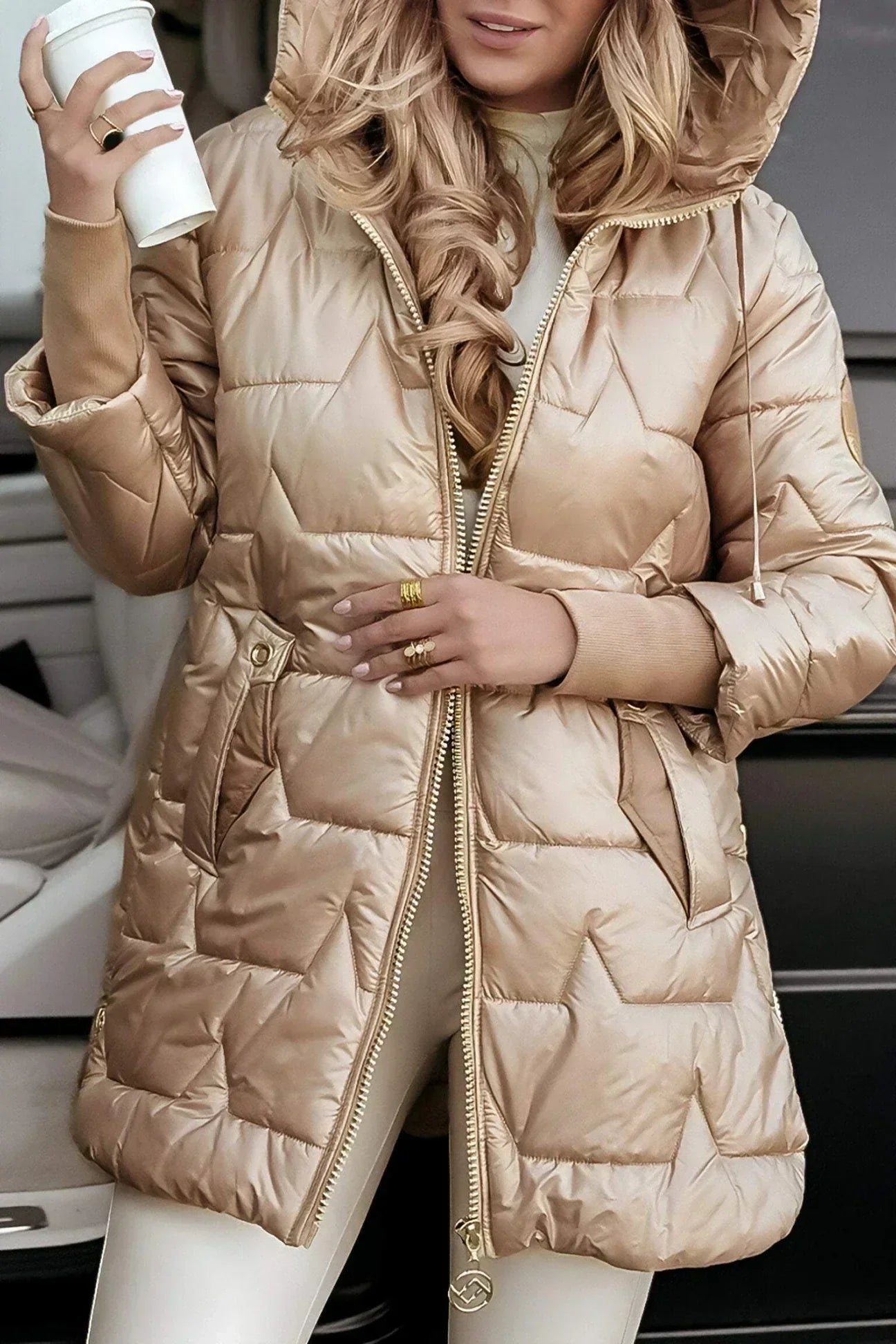 Tessa - Women's Long Quilted Puffer Jacket with Hood