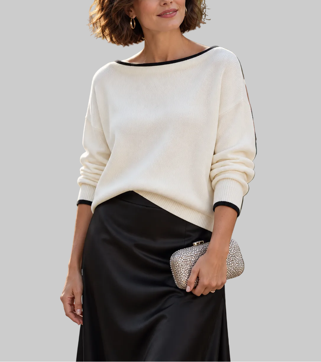 Thea - Women's Ribbed Dolman Sweater with Contrast Trim