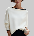 Thea - Women's Ribbed Dolman Sweater with Contrast Trim