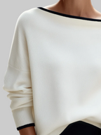 Thea - Women's Ribbed Dolman Sweater with Contrast Trim