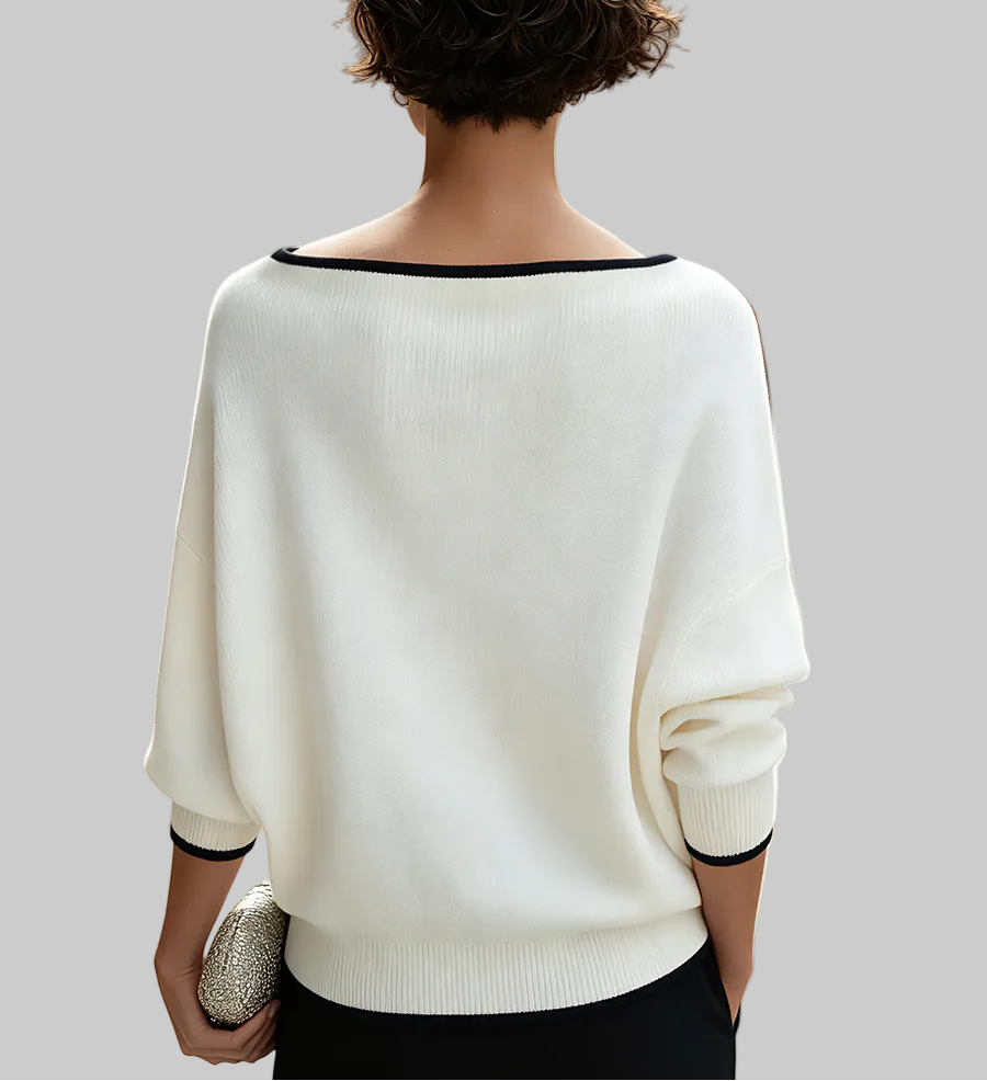 Thea - Women's Ribbed Dolman Sweater with Contrast Trim