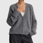 Theodora - Women's Fuzzy Knit Cardigan with Deep V-Neck