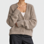 Theodora - Women's Fuzzy Knit Cardigan with Deep V-Neck