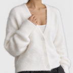 Theodora - Women's Fuzzy Knit Cardigan with Deep V-Neck