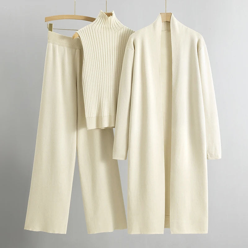 Thessaly - Women's 3-Piece Ribbed Mock-Neck Knit Set