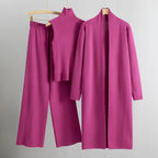 Thessaly - Women's 3-Piece Ribbed Mock-Neck Knit Set